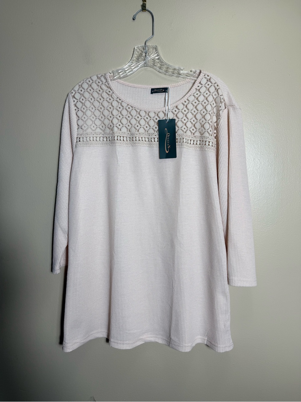 Ofeefan Womens XL Waffle Knit Lace Crochet Top Cream Boho Lightweight NWT